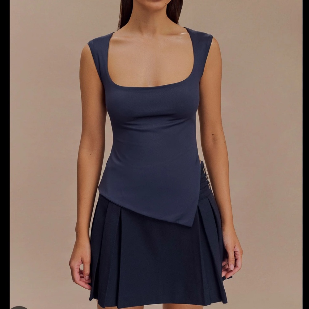 Meshki Lisette Asymmetrical Navy Top, XS